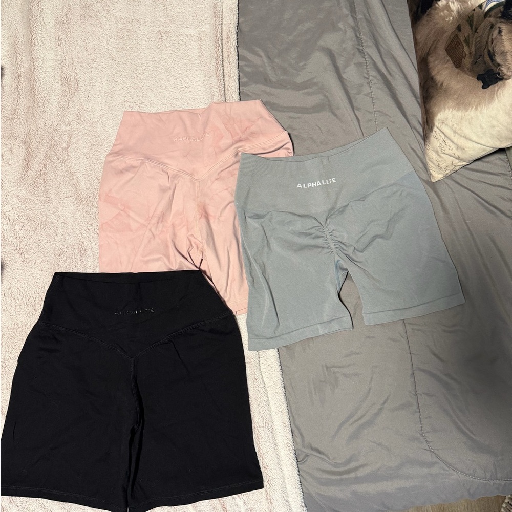 Alphalete Women's Shorts Bundle - Soft Pink, Light Gray, Classic Black